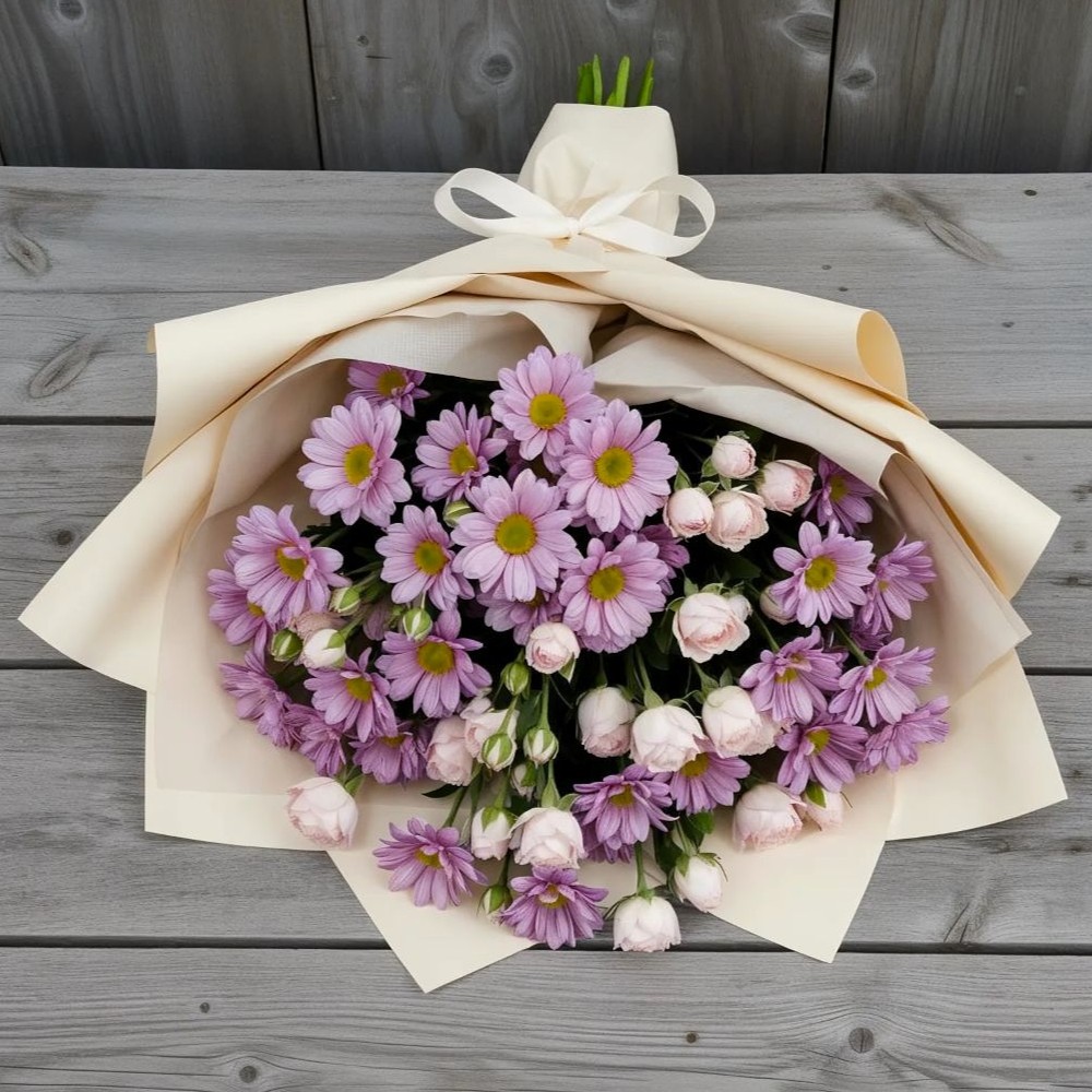 Букет цветов из: Розы и Хризантемы в Котово Новгородская область