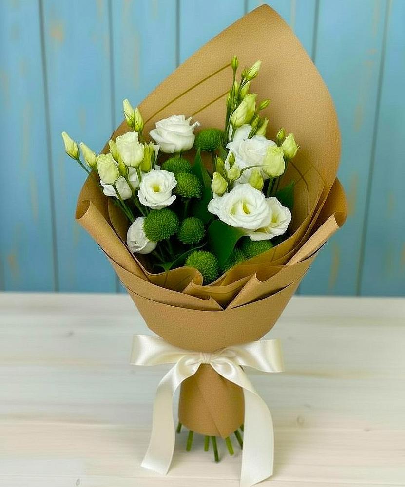 Букет цветов из: Хризантемы и Лизиантусы в Котово Новгородская область