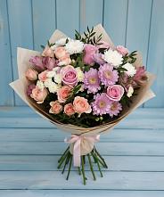 Букет цветов из:  Хризантемы, Розы и Альстромерии в Котово Новгородская область